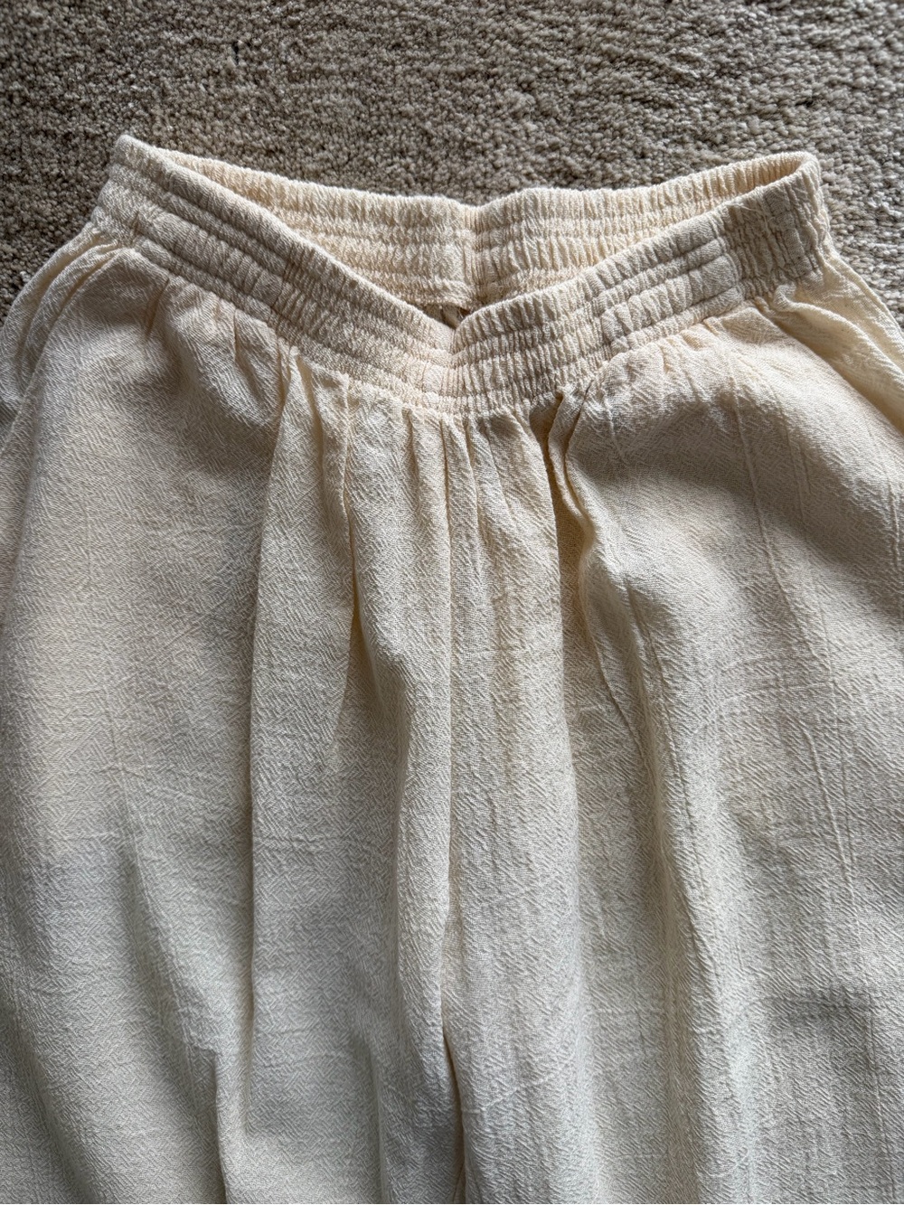 Cream Wide-Leg Textured Lounge Pants - Picture 2 of 4